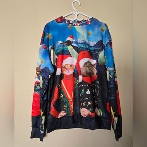 Festive Cat Print Christmas Sweater US XL